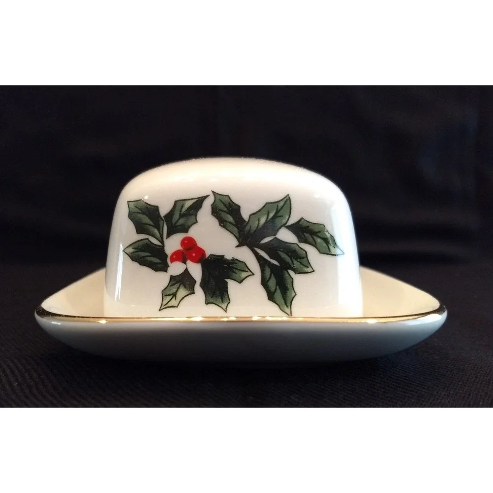 Formalities Covered Butter Dish Holly Collection Baum Bros Porcelain Holiday NEW